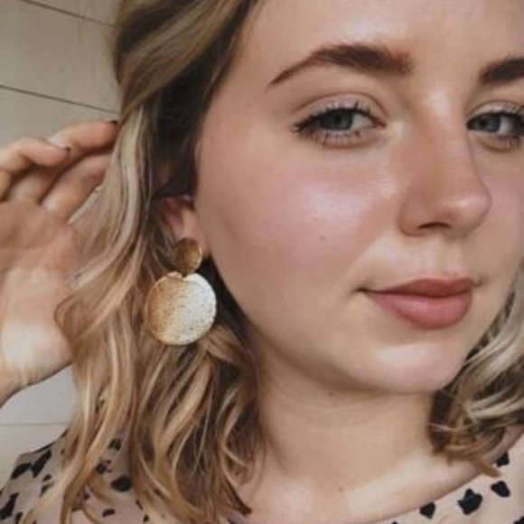 Gold Textured Round Circle Drop Statement Earrings - Picture 4 of 4